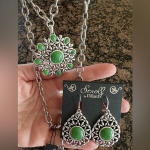 Jade Green and Silver Set. Nickel Free and Sterling Silver Post Earrings. NWT